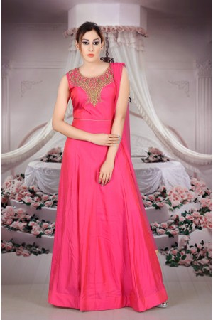 Rani Pink color with rich Embroidery work new Designer Anarkali suit